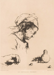 Composition with head of an old woman, a hand and a jug, Les Empiriques (Fragment), print,