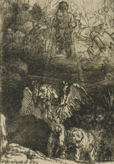 Daniel's vision of the four beasts, Four illustrations for a Spanish book, print, signature and