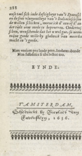 Leaf from a book with a publisher's address, book illustration, text sheet, publisher: Nicolaes van