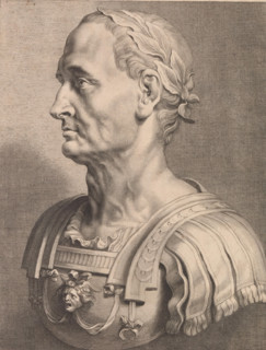Bust of Julius Caesar, C. Caesar Dict. Perpetvo, print, album page, Bust of Julius Caesar. Loose