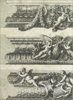Three fragments of frames with profile, Bordures de Tableau a la Romaine, print, album page,
