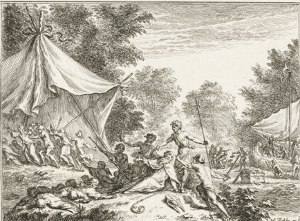 Bonifatius murdered at Dokkum, 754, print, historical print, Bonifatius murdered at Dokkum on June
