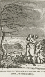 Uncommon flood, and breach of the Dutch dikes, Dike breach, 1530, print, historical print, Dike