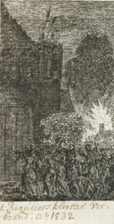 Reguliersklooster in Amsterdam burned, 1532, 't Reguliersklooster burned: Ao 1532, print, history