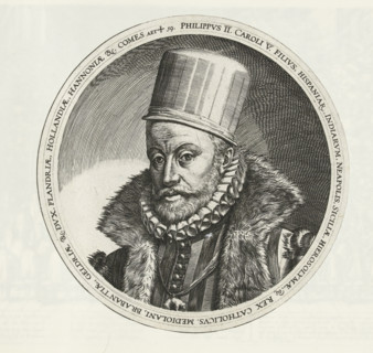 Philippus II, Portrait of Philip II, Series 2: Events in the Netherlands, 1555-1558, print, album