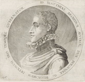 Portrait of Emperor Matthias, Series 8: Dutch Events, 1577-1583, print, album page, Series number,