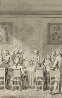 William V takes his seat in the Council of State for the first time, 1763, drawing, design,