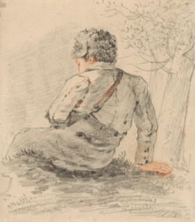 Sitting boy, seen from behind, drawing, draftsman (artist): George Pieter Westenberg, 1801 - 1873,