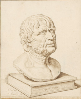 Portrait bust of Seneca, drawing, Bust of Seneca, facing right, standing on a book., draftsman
