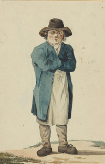 Standing man with blue coat, drawing, watercolor, 1700 - 1800, draftsman (artist), paint (coating),