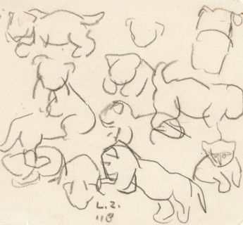 Sketches of a lion cub, drawing, draftsman (artist): Lambertus Zijl, 1918, draftsman (artist),