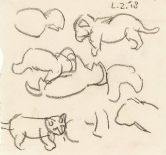 Sketches of a lion cub, drawing, draftsman (artist): Lambertus Zijl, 1918, draftsman (artist),