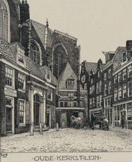 The Oude Kerks Plein in Amsterdam, drawing, draftsman (artist): Willem Wenckebach, Amsterdam, 1870