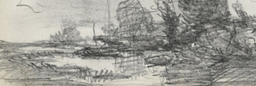 Sketch of a landscape with bossage, drawing, draftsman (artist): Willem Roelofs (I), 1832 - 1897,