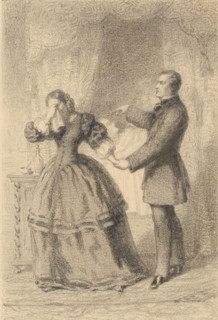 He at least was our child, Madam!, Couple at the deathbed of their child, drawing, The woman holds