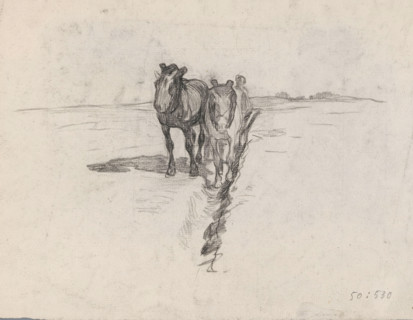 Team of horses along a ditch, drawing, draftsman (artist): Pieter de Josselin de Jong, 1871 - 1906,