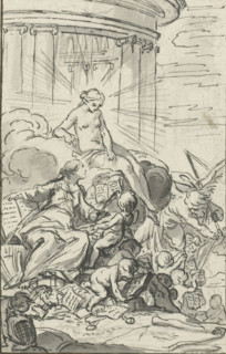 Allegory of History Studying Truth, drawing, design, Originally intended as a design for a
