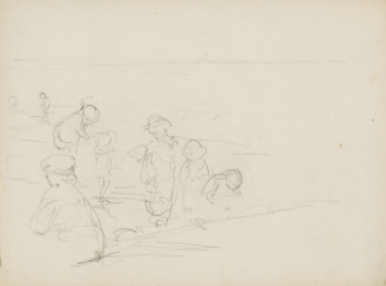 Children playing at the waterline, sketchbook page, Page 14 verso from a sketchbook with 17 pages.,