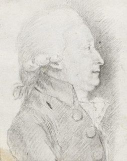 Profile portrait of an older man with a wig, drawing, verso, on the mount, draftsman (artist):