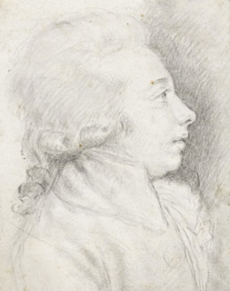 Profile portrait of a young man with a wig, drawing, verso, on the mount, draftsman (artist):