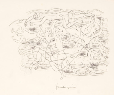 Swimming naked women, drawing, watermark: 'GW, PAPER, 1671', :, draftsman (artist): Leo Gestel,