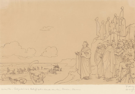 40 AD, Caligula's foolish business on the beach of the North Sea (original title), drawing,