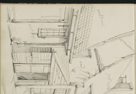 Street with rows of houses, sketchbook page, Page 2 recto from a sketchbook with 24 pages.,