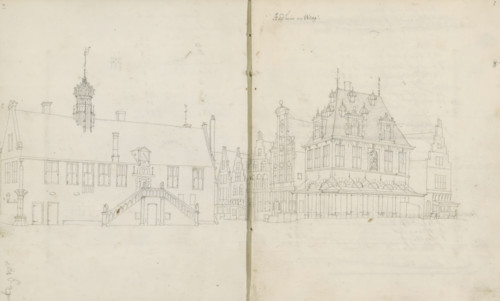 Town Hall and Weigh-House in Hoorn, sketchbook page, Pages 2 and 3 from a sketchbook with 96 pages