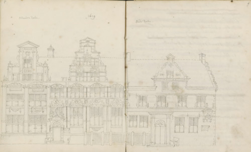 Elevation of the facades of the Nieuwe Doelen and Oude Doelen, sketchbook page, Pages 8 and 9 from