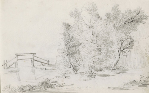 Landscape with a bridge over a river, sketchbook page, Page 11 recto from a sketchbook with 39