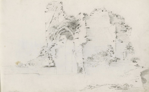 Ruin of a gatehouse, sketchbook page, Page 6 recto from a sketchbook with 39 pages., draftsman