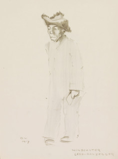 Winschoten mourning messenger, sketchbook page, The older man wears a simple suit and a tattered