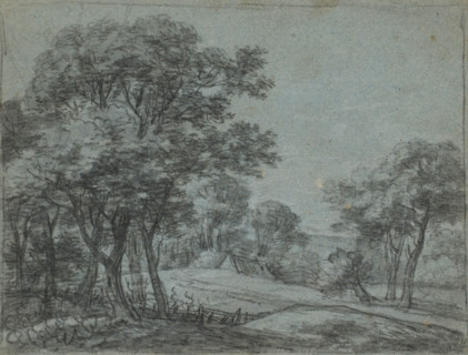 Hill landscape with the roof of a house, drawing, draftsman (artist): Simon de Vlieger, 1610 -