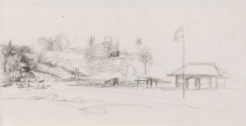 River landscape, Java, drawing, topographical view, draftsman (artist): Adrianus Johannes Bik, c.