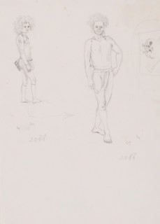 Two Alfurs and a detail of an ear, drawing, Figure study of two Alfurs from the island of Dullah,