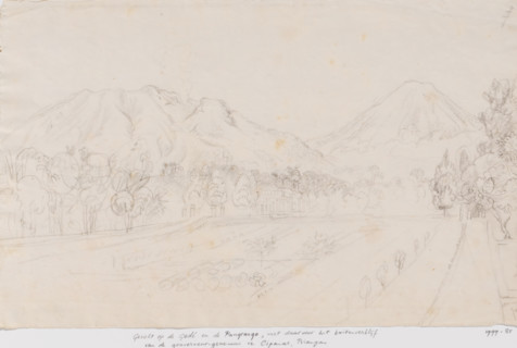 View of the Gedé and Pangrango volcanoes and country residence of the Governor General in Cipanas,