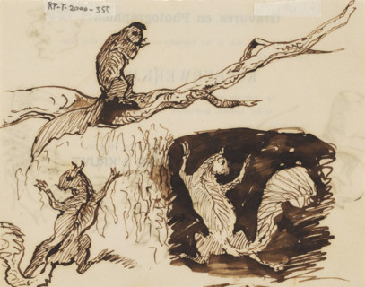 Squirrel, drawing, Three sketches of a squirrel. Drawn on the back of advertising print for
