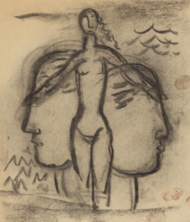 Female nude, Paul Fierens 'L'Art Hollandais contemporain', drawing, study for binding design,