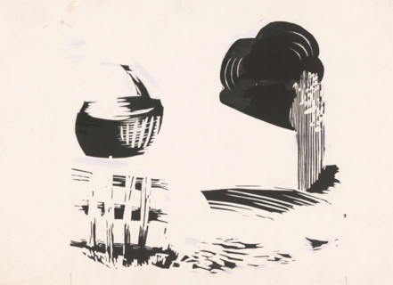 Basket, fence and cloud, drawing, book illustration (design), c. 1920 - c. 1970, draftsman