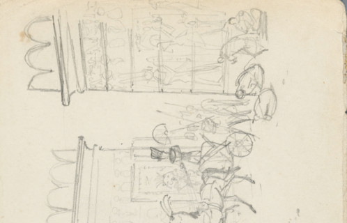 The entry of a monarch, sketchbook page, inscription: 'Gournah', draftsman (artist): Willem de