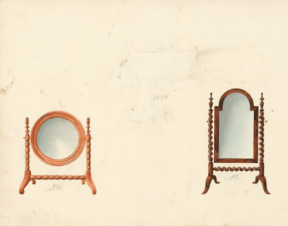 Design for a dressing mirror, a psyche mirror (and missing design for a music stand), drawing,