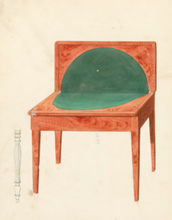 Design for a gaming table and a fluted table leg, drawing, album page, Design for a square gaming