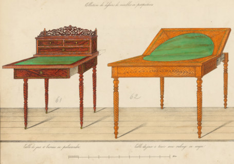 Print with two designs for game tables by Mr Dutzschhold, print, album page, Pasted-in colored