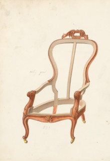 Design for a Louis XV-style armchair, drawing, album page, Design for an armchair (bergère)