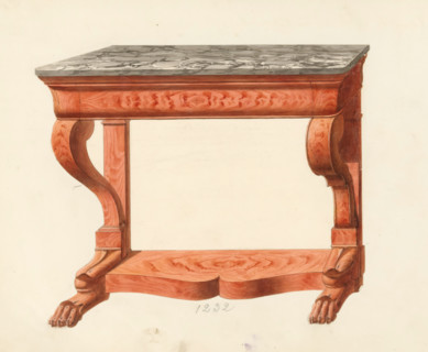 Design for a console table, drawing, album page, Design for a console table (a jarret = animal
