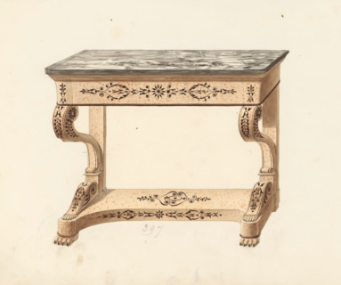 Design for a console table, drawing, album page, Design for a console table with a marble top and