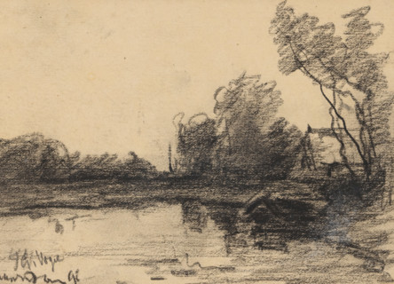 Landscape with water, presumably in Spaarndam, drawing, date and inscription: '...paarndam 92',