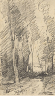 Landscape with trees in Hilversum, drawing, On verso a fragment of a pencil sketch., date and