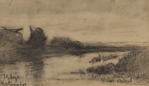Landscape with water at Kortenhoef, drawing, date and inscription: 'Kortenhoef 90', draftsman