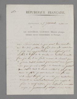Lettre autographe signée par le général Jean Lannes à son beau-père François-Scholastique Guéheneuc